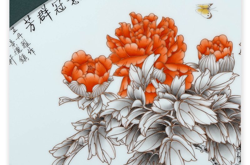 王丹雅《春风得意》江西省工艺美术师墨彩描金扇形瓷板景德镇