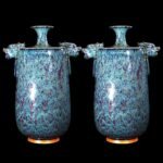 杨廷玺星空釉《祥龙双耳尊》河南陶瓷艺术大师钧瓷瓷瓶 对瓶