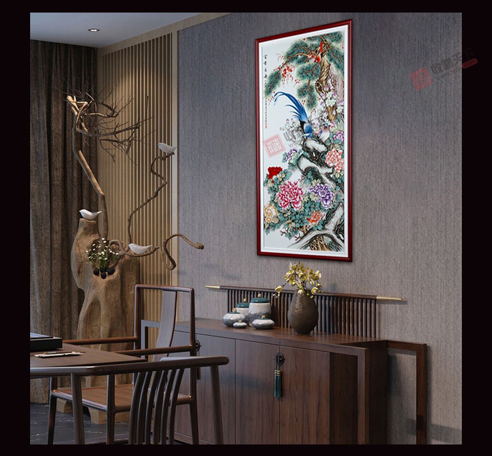 景德镇粉彩花鸟瓷板《富贵长寿》