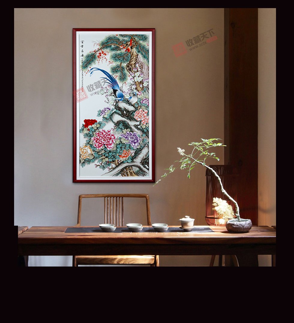 景德镇粉彩花鸟瓷板《富贵长寿》