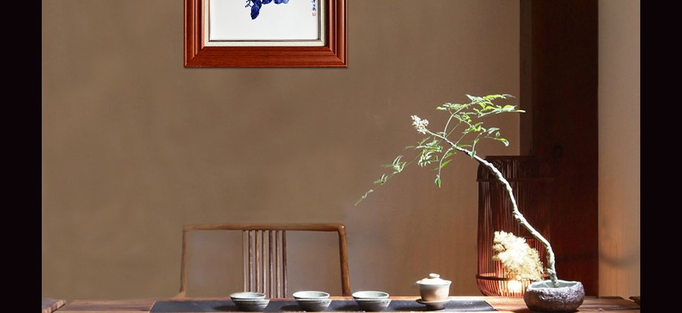 景德镇青花斗彩瓷板画《事事如意》