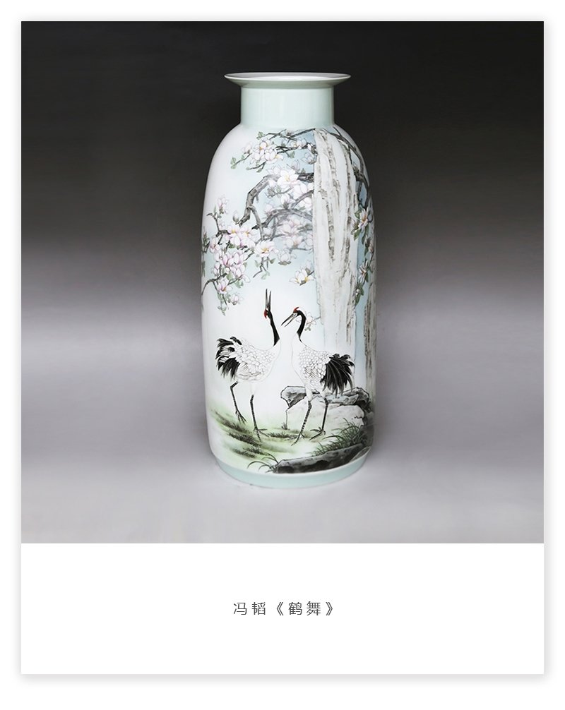 冯韬《鹤舞》江西省工艺美术师新彩瓷瓶