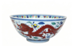 Colorful porcelain bowl with dragon, phoenix and longevity patterns