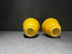 Yellow glaze engraved bell cups with entwining lotus pattern (pair) - Image 2