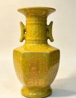 Yellow glaze ice cracked double-eared six-square statue