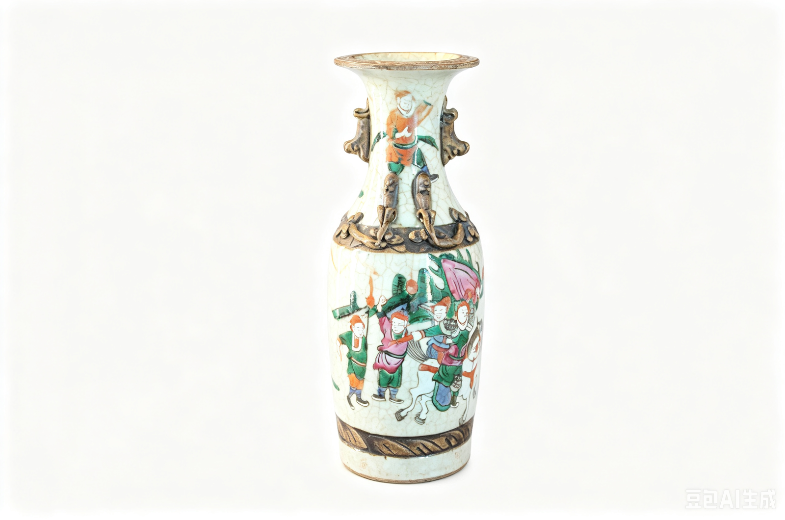 Bottle cutoutora vase 粉彩双耳刀马瓶 - Image 1