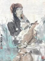 Ma Xiguang Girl Feeding a Deer